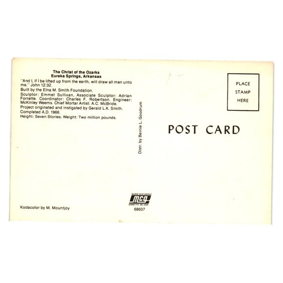 Vintage Postcard Christ Of The Ozarks Eureka Springs Arkansas Statue Religion - Picture 2 of 2